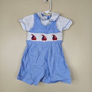 Lil cactus smocked american flag sail boats 12-18m